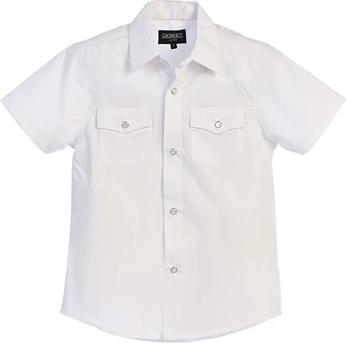 Boy's Solid Short Sleeve Western Shirt - White