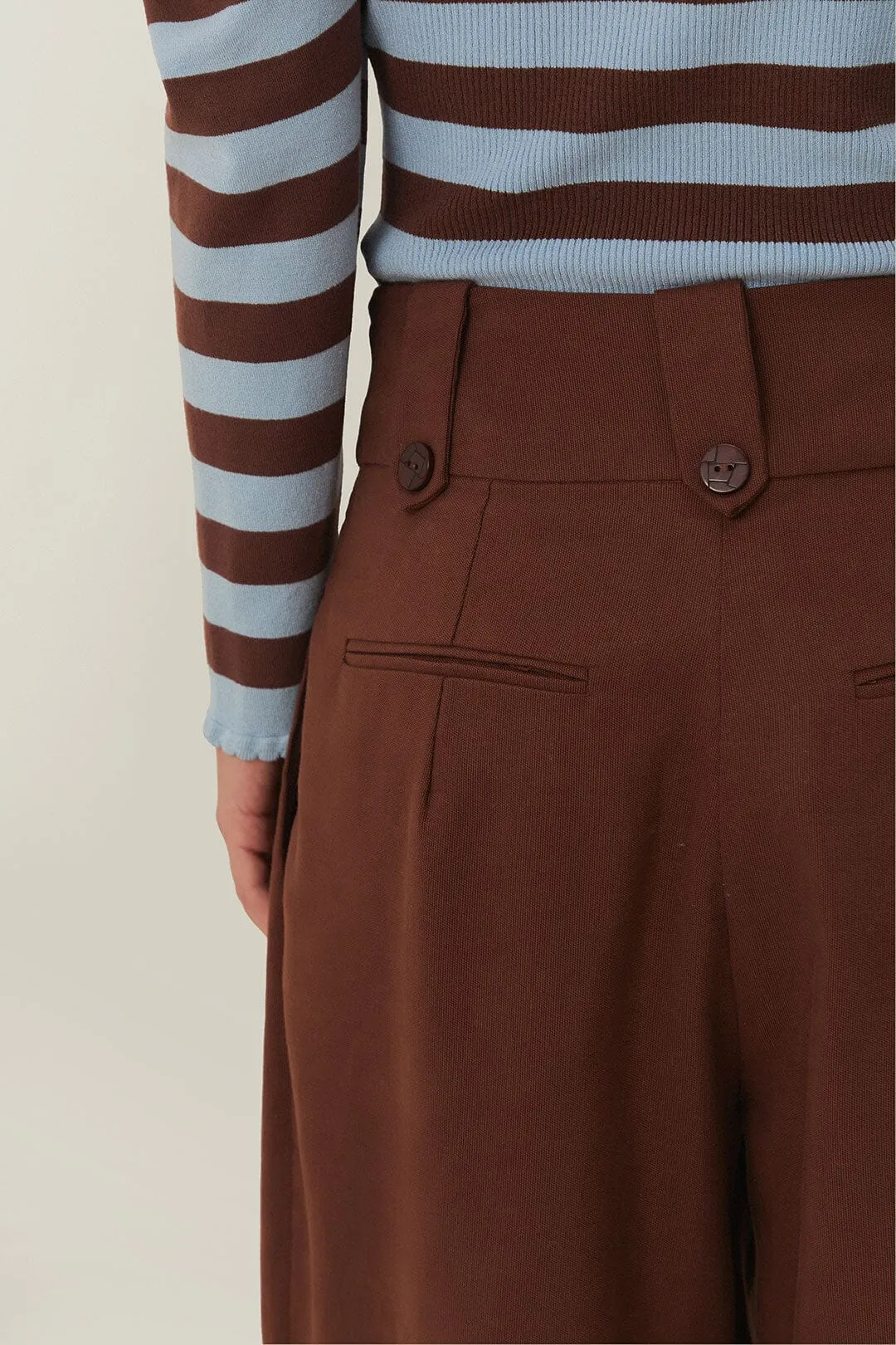 Brown High Waist Buttoned Cuff Pants