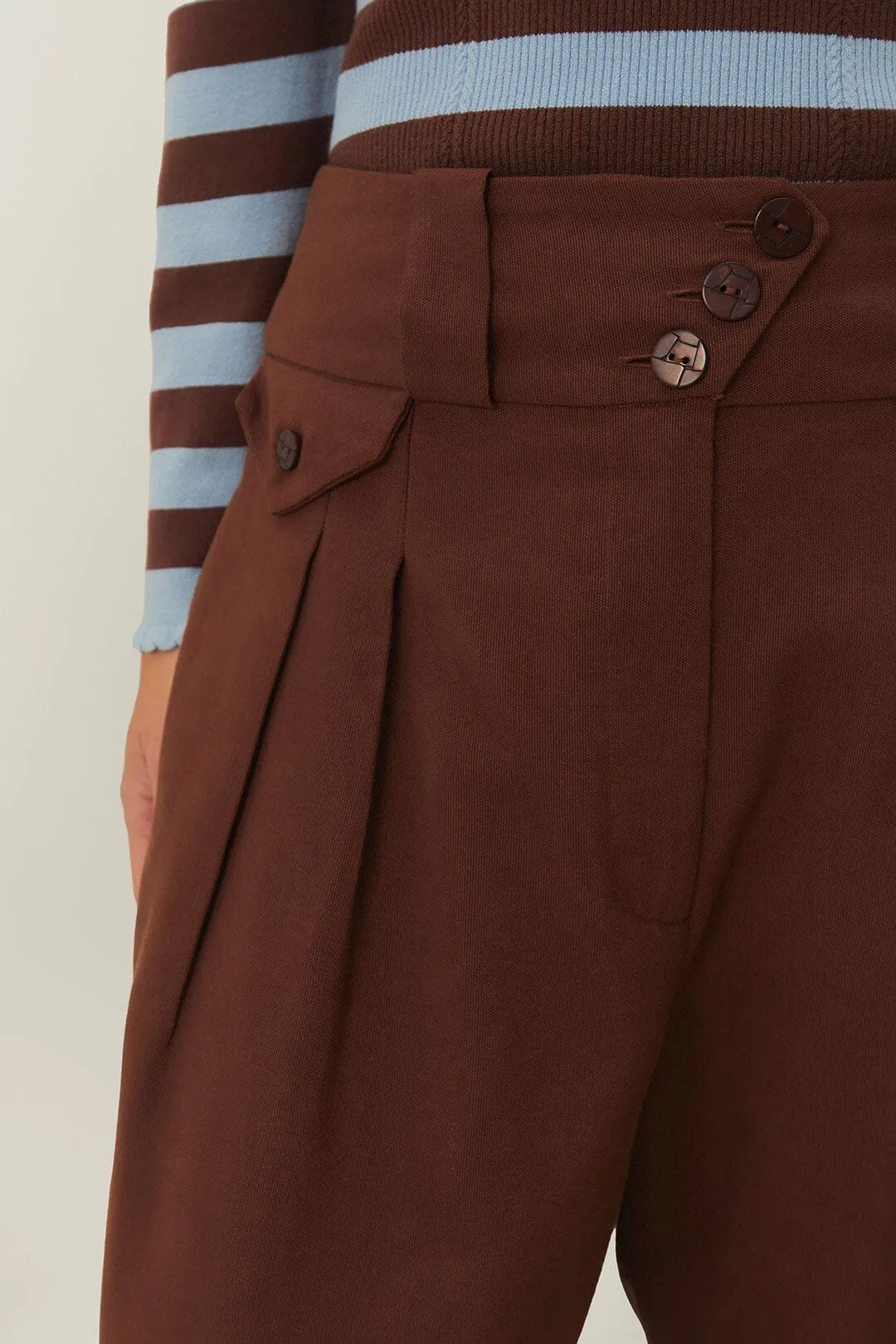 Brown High Waist Buttoned Cuff Pants