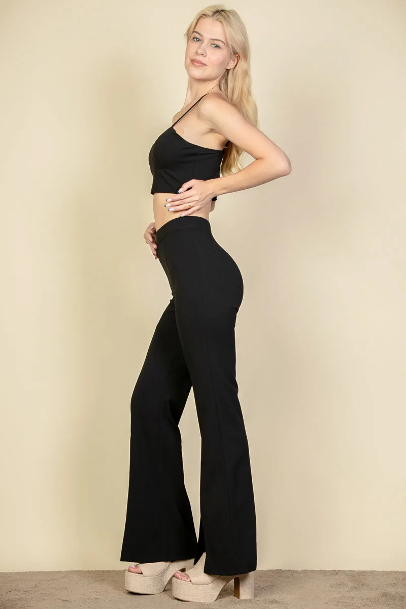 Bustier Crop Top & Front Slit Wide Leg Pants