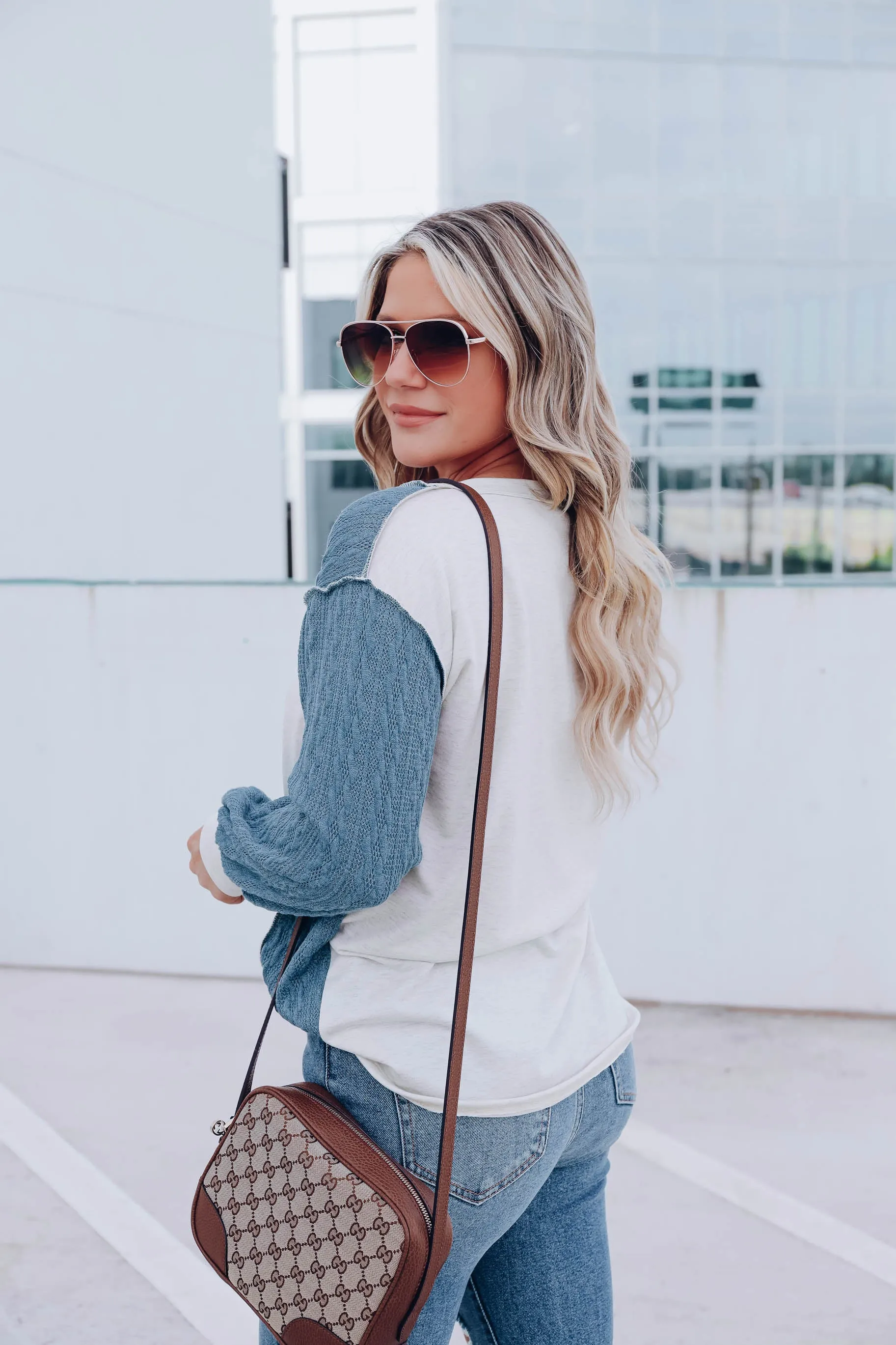 Cable Knit Contrast Henley Top