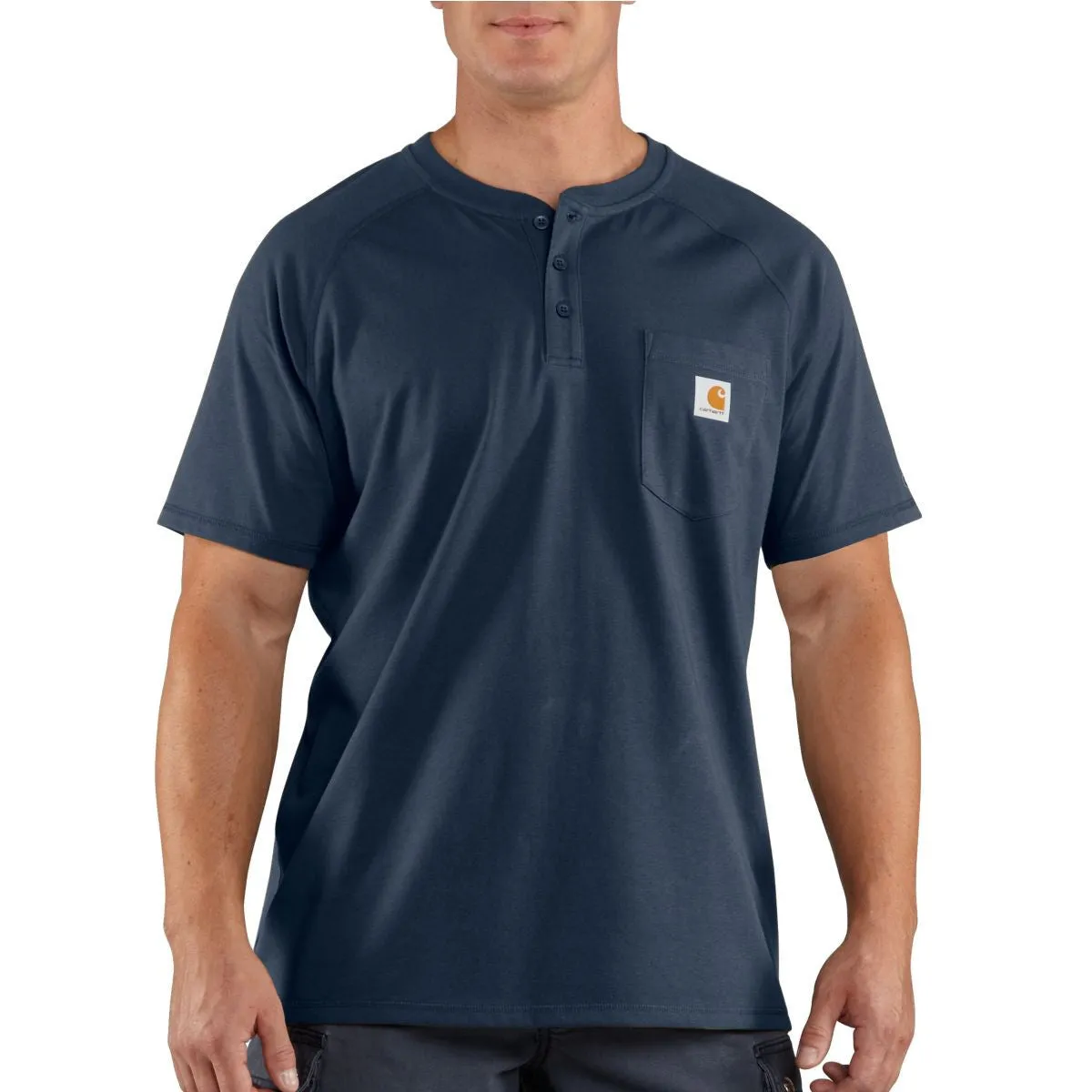 Carhartt Men's Navy Force Cotton Delmont Short Sleeve Henley