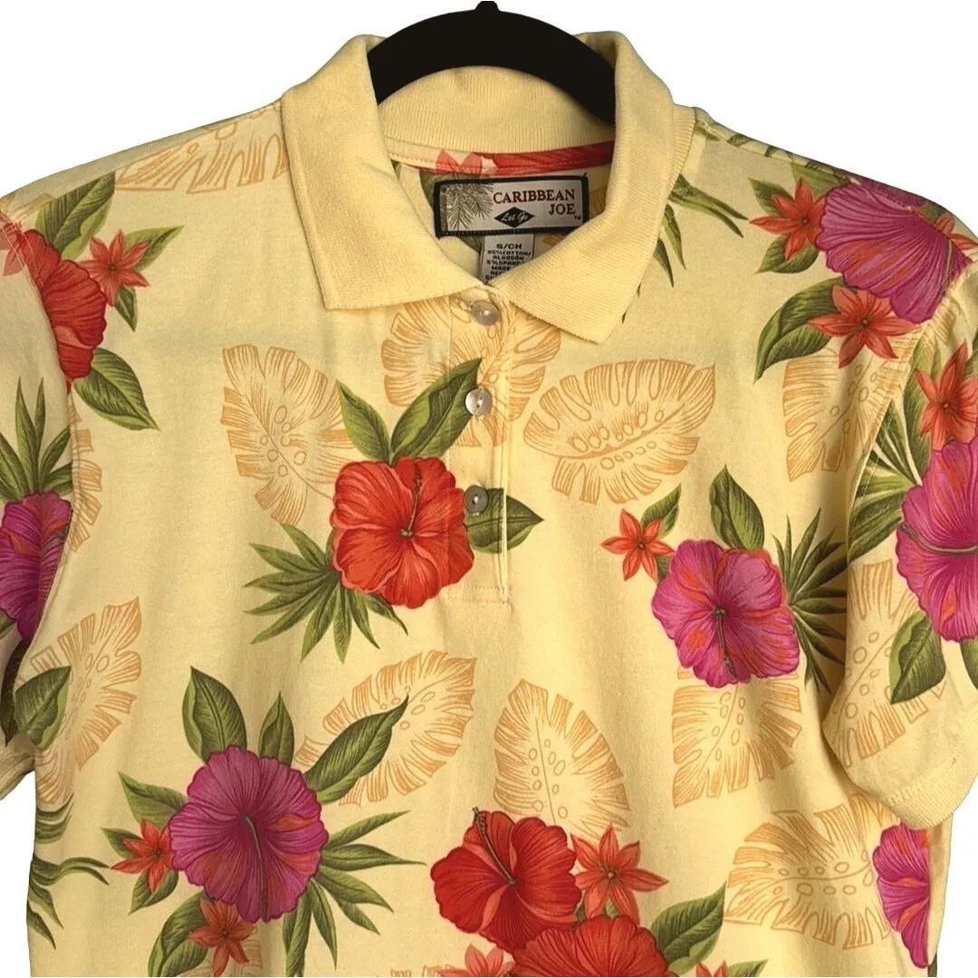 Caribbean Joe Vintage Women's Hawaiian Floral Tropical Print Cotton Polo Shirt