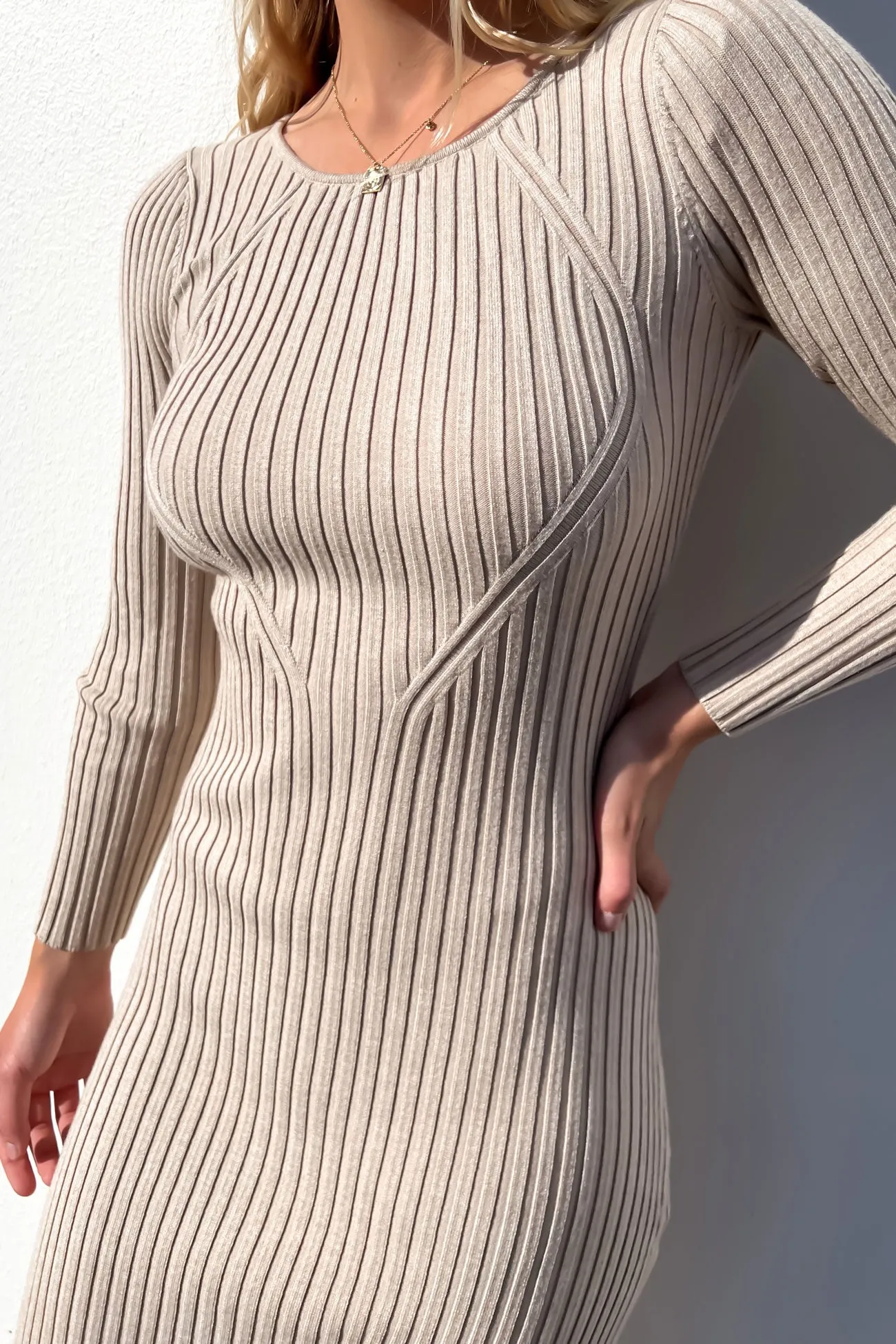 Cassie Knit Midi Dress Nude