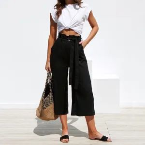 Casual Cotton Linen women high waist wide leg pants summer autumn