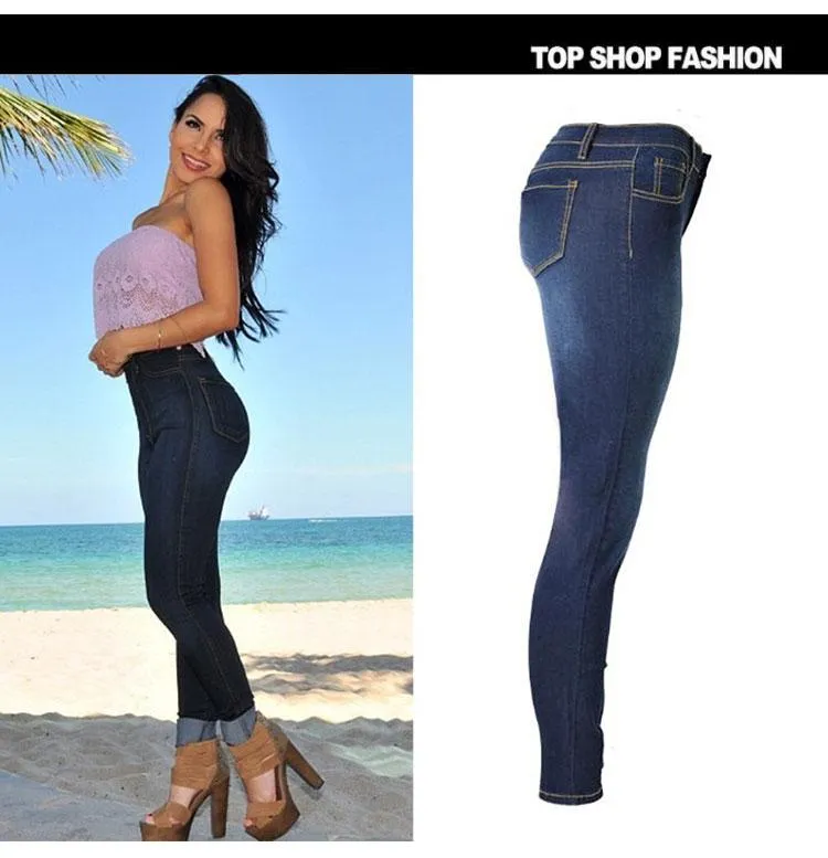 casual solid color high waist bodycon trousers jeans