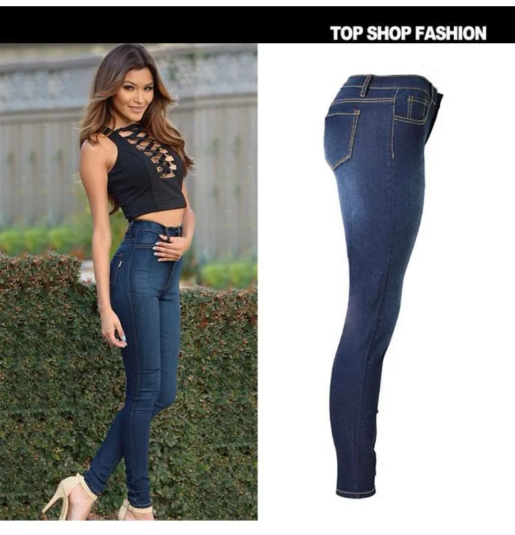 casual solid color high waist bodycon trousers jeans