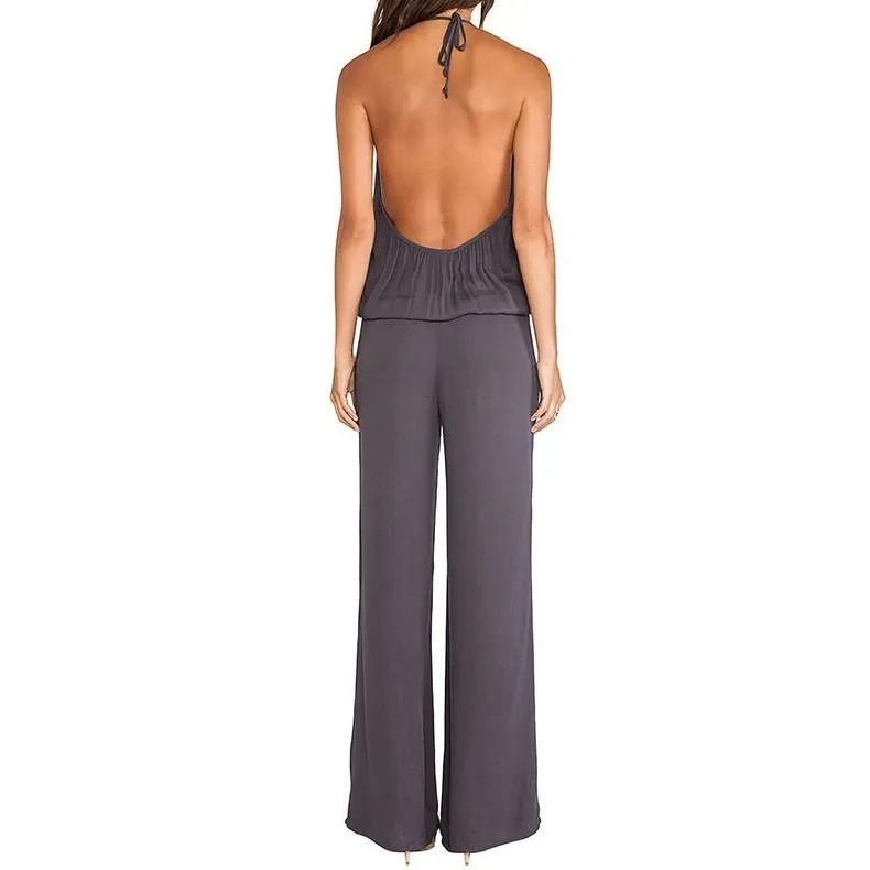 Casual Solid Color High Waist Trousers Jumpsuits