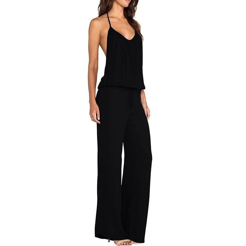 Casual Solid Color High Waist Trousers Jumpsuits