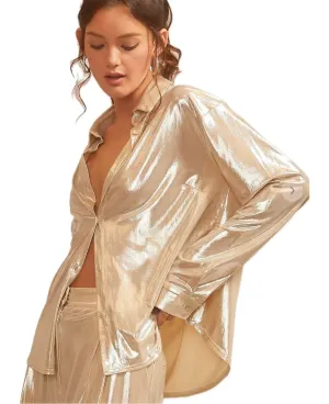 Champagne Metallic Long Sleeve Dress Shirt