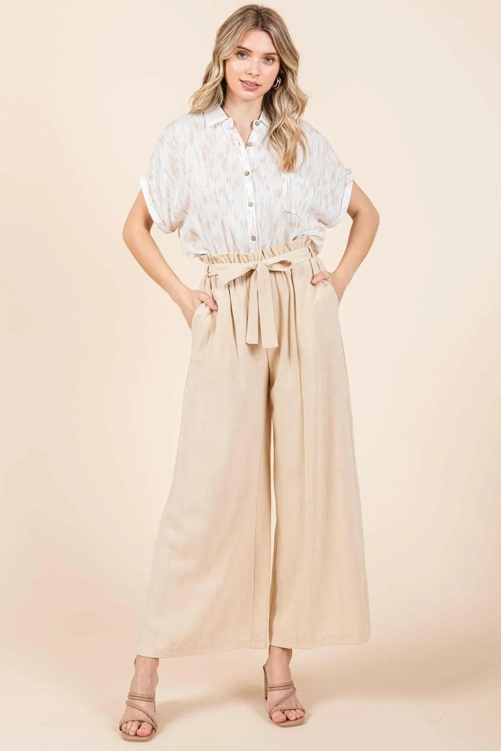 Chic High-Waist Tie-Front Wide Leg Pants