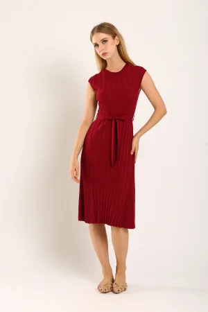 Ciera Texture Belted Knit Dress in Red