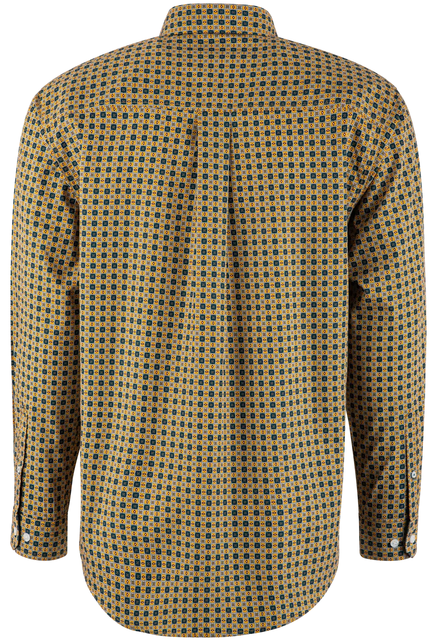 Cinch Print Long Sleeve Button-Front Shirt - Gold