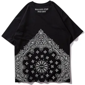 Circular Mandala Printed Hip Hop Streetwear Loose Tees