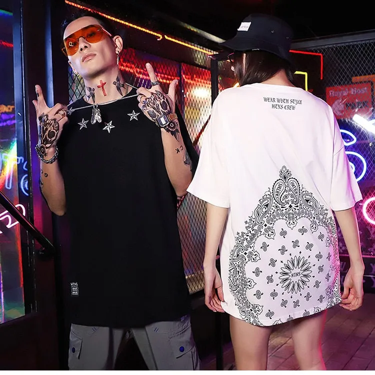 Circular Mandala Printed Hip Hop Streetwear Loose Tees