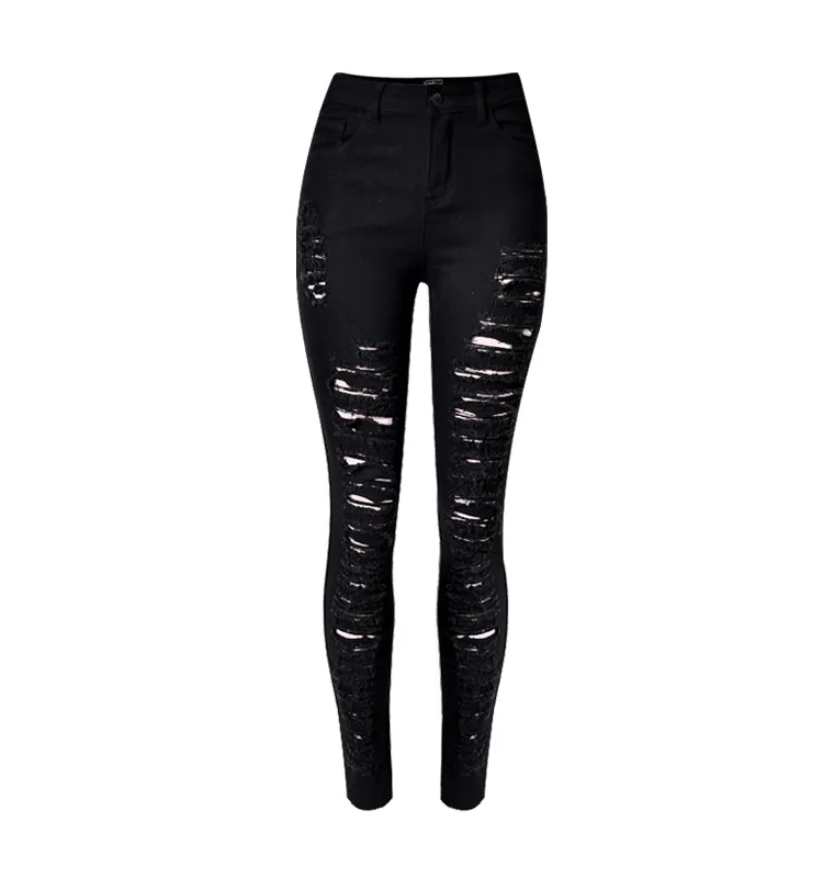 Clearance Slim Elastic Ripped High Waist Straight Jeans