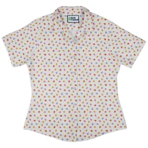 Colorful Wagashi Rabbits Curvy Button Up Shirt