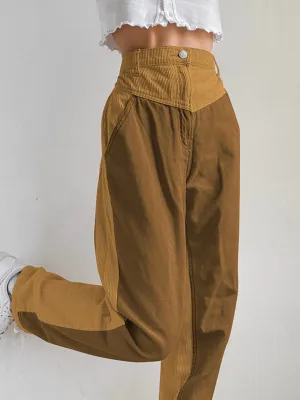 Corduroy Patchwork High Waist Straight Pants