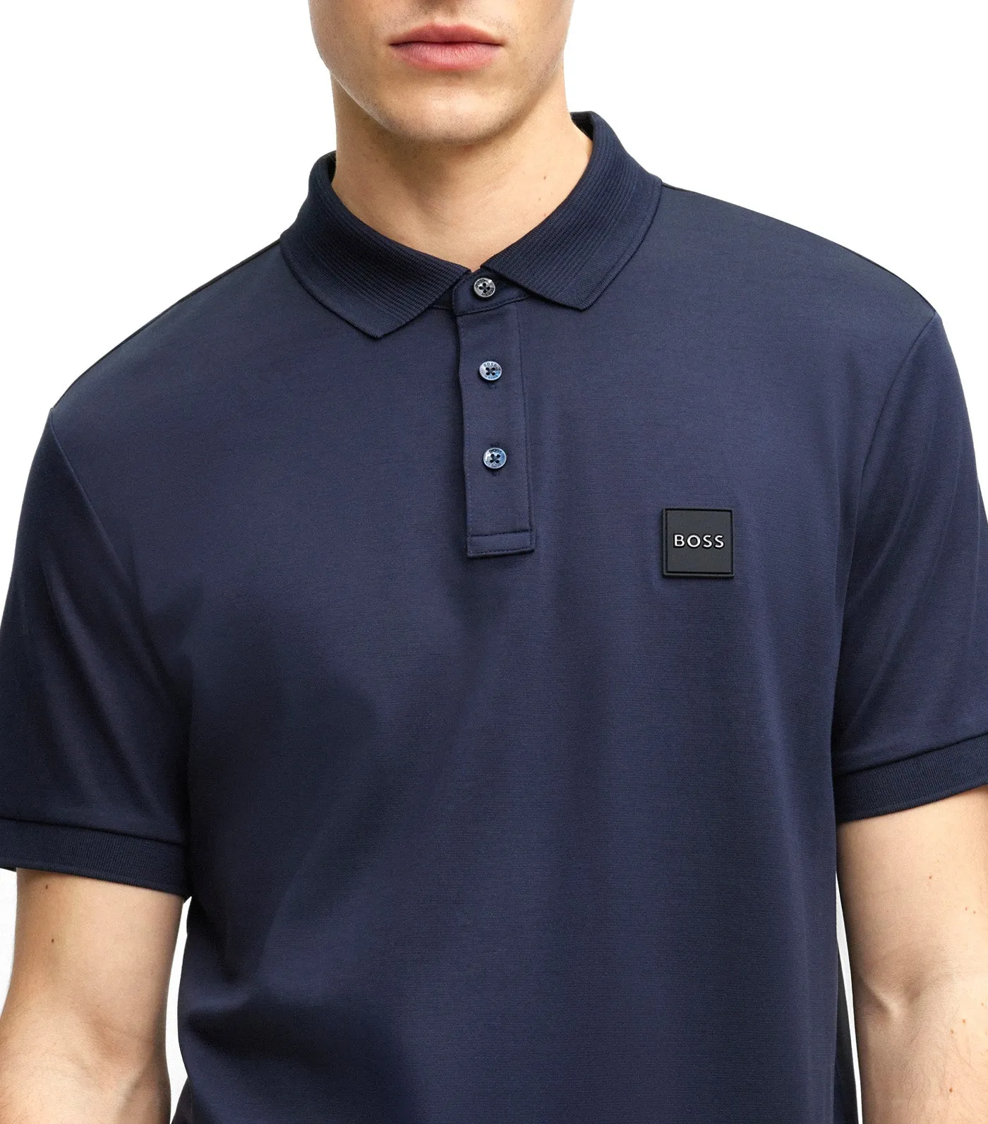 Cotton-Jersey Polo Shirt with Logo Badge - Dark Blue