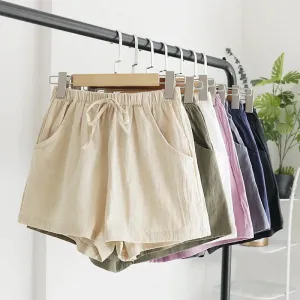 Cotton Linen Shorts Women's Sports Shorts Summer Solid High Waist Black Shorts Women Fashion Plus Size Casual Basic Short Pants