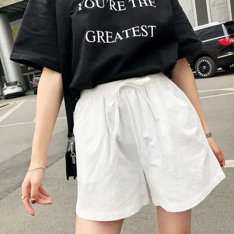 Cotton Linen Shorts Women's Sports Shorts Summer Solid High Waist Black Shorts Women Fashion Plus Size Casual Basic Short Pants