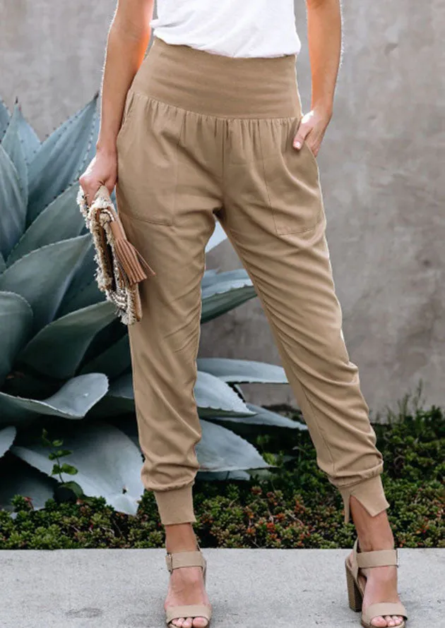 Cotton Pocketed Joggers High Waist Khaki