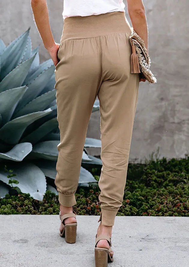 Cotton Pocketed Joggers High Waist Khaki