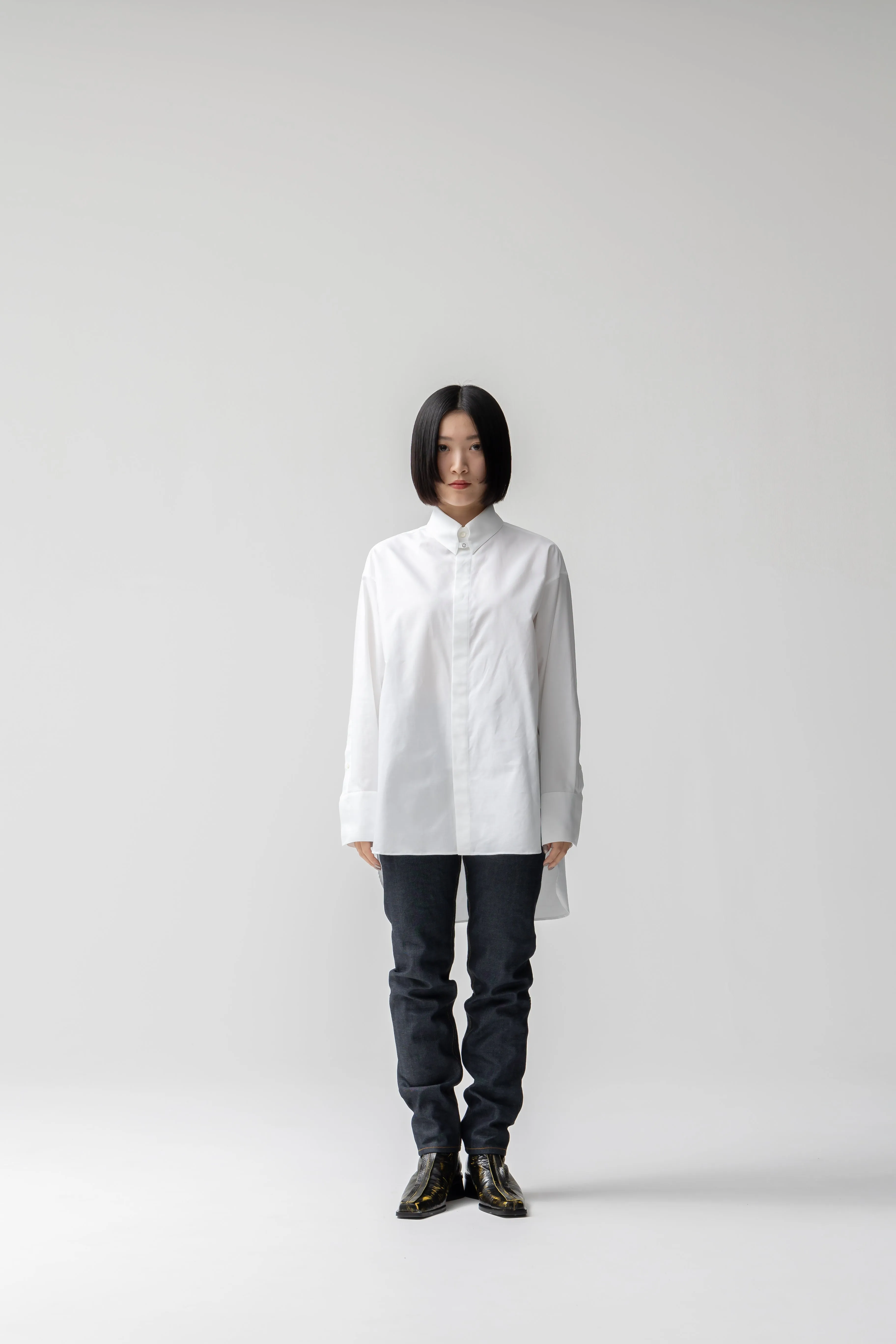 COTTON TAB COLLAR SHIRT .06【WHITE-OXFORD】