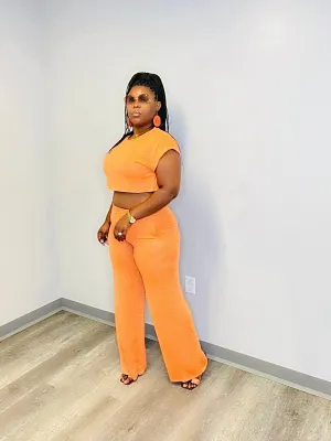 CROP TOP WIDE LEG PANTS SET (Orange)