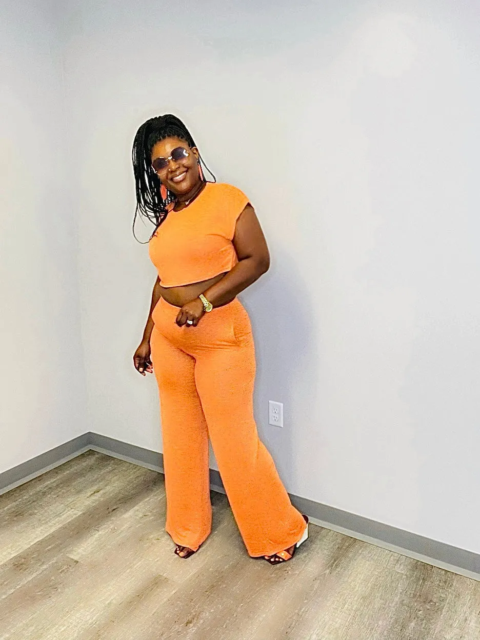 CROP TOP WIDE LEG PANTS SET (Orange)