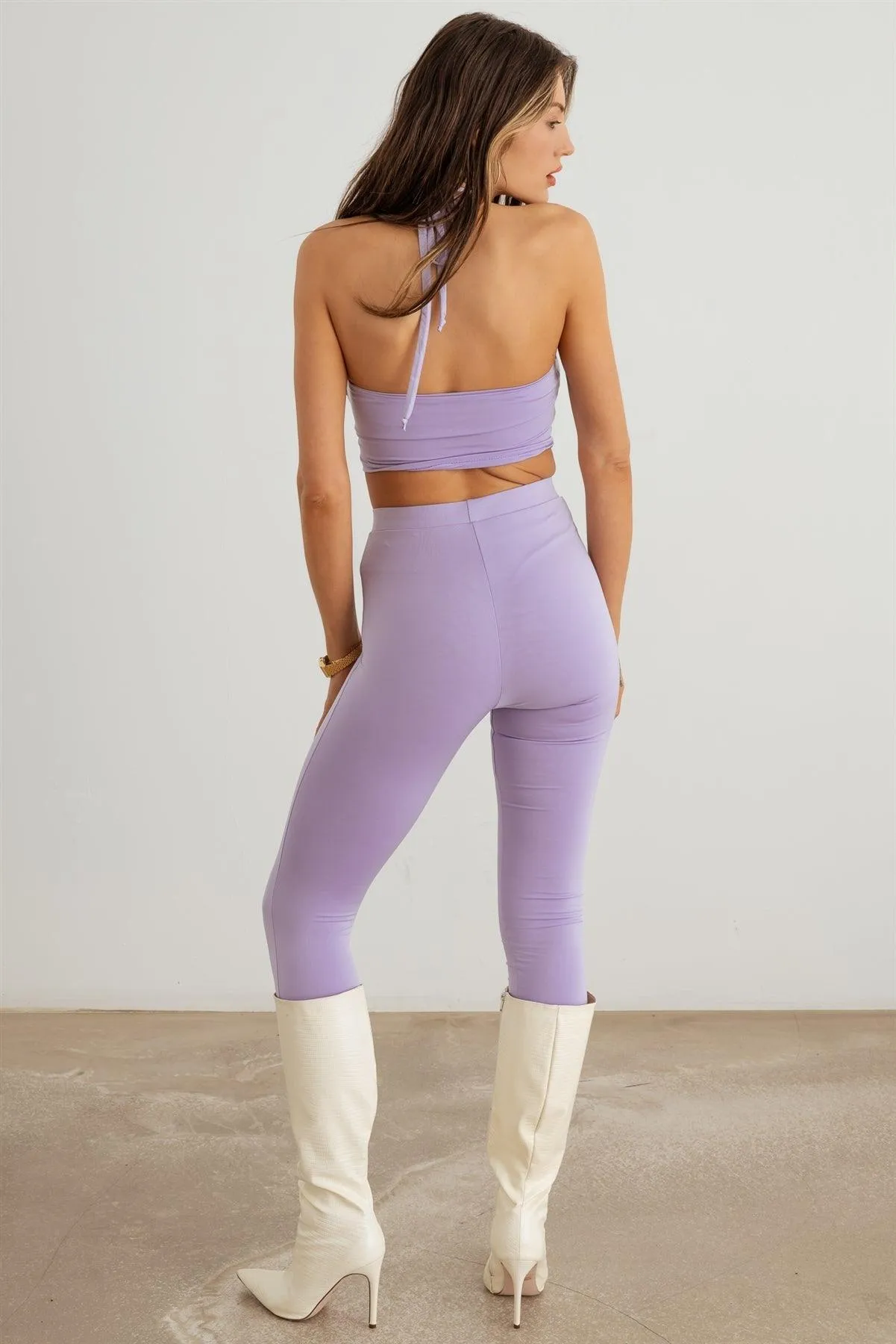 Cut-Out Halter Neck Crop Top & High Waist Stretchy Set