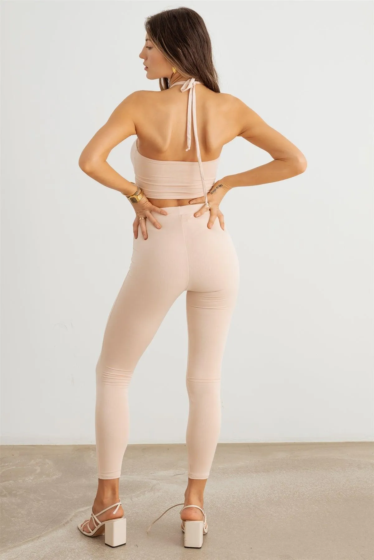 Cut-Out Halter Neck Crop Top & High Waist Stretchy Set