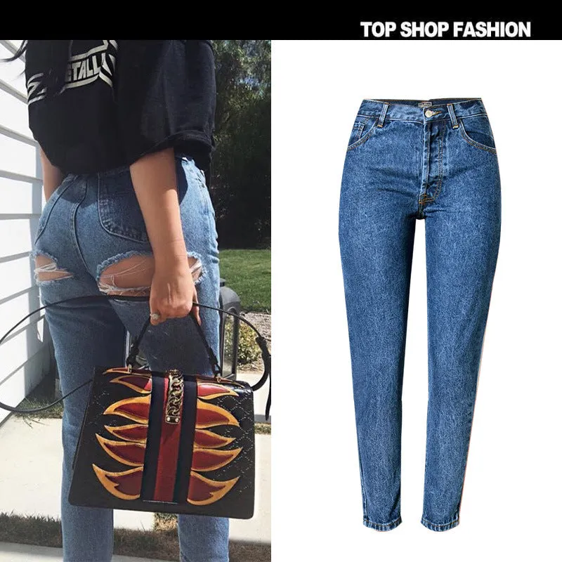 Cut Out Hip Holes Sexy Loose Pencil Long Jeans