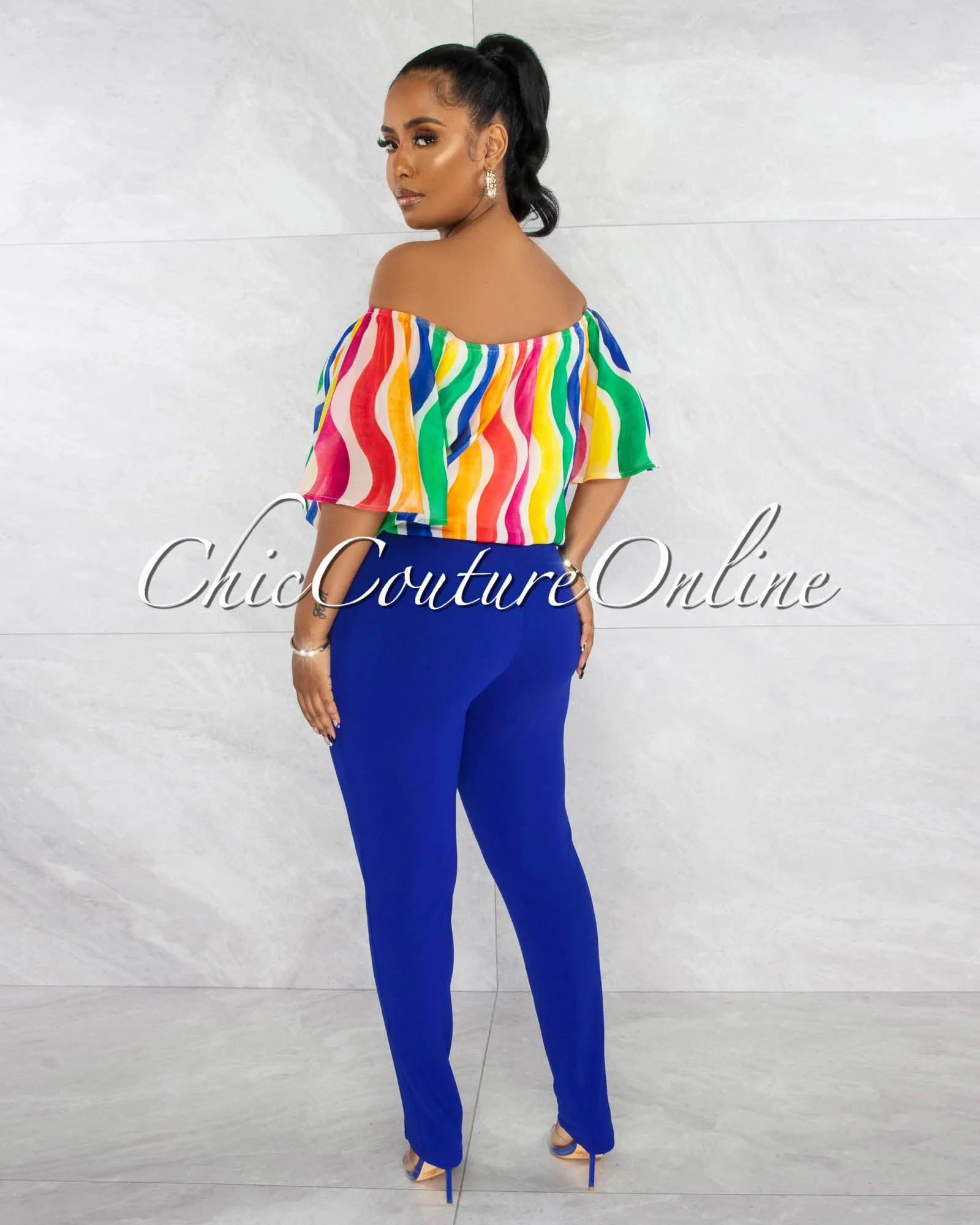 *Danna Royal Blue High-Waist Belt Pants