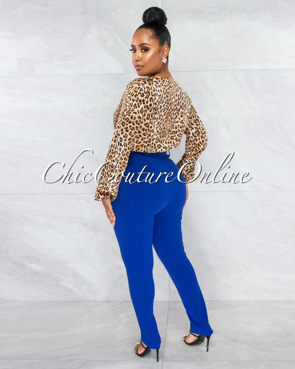 *Danna Royal Blue High-Waist Belt Pants