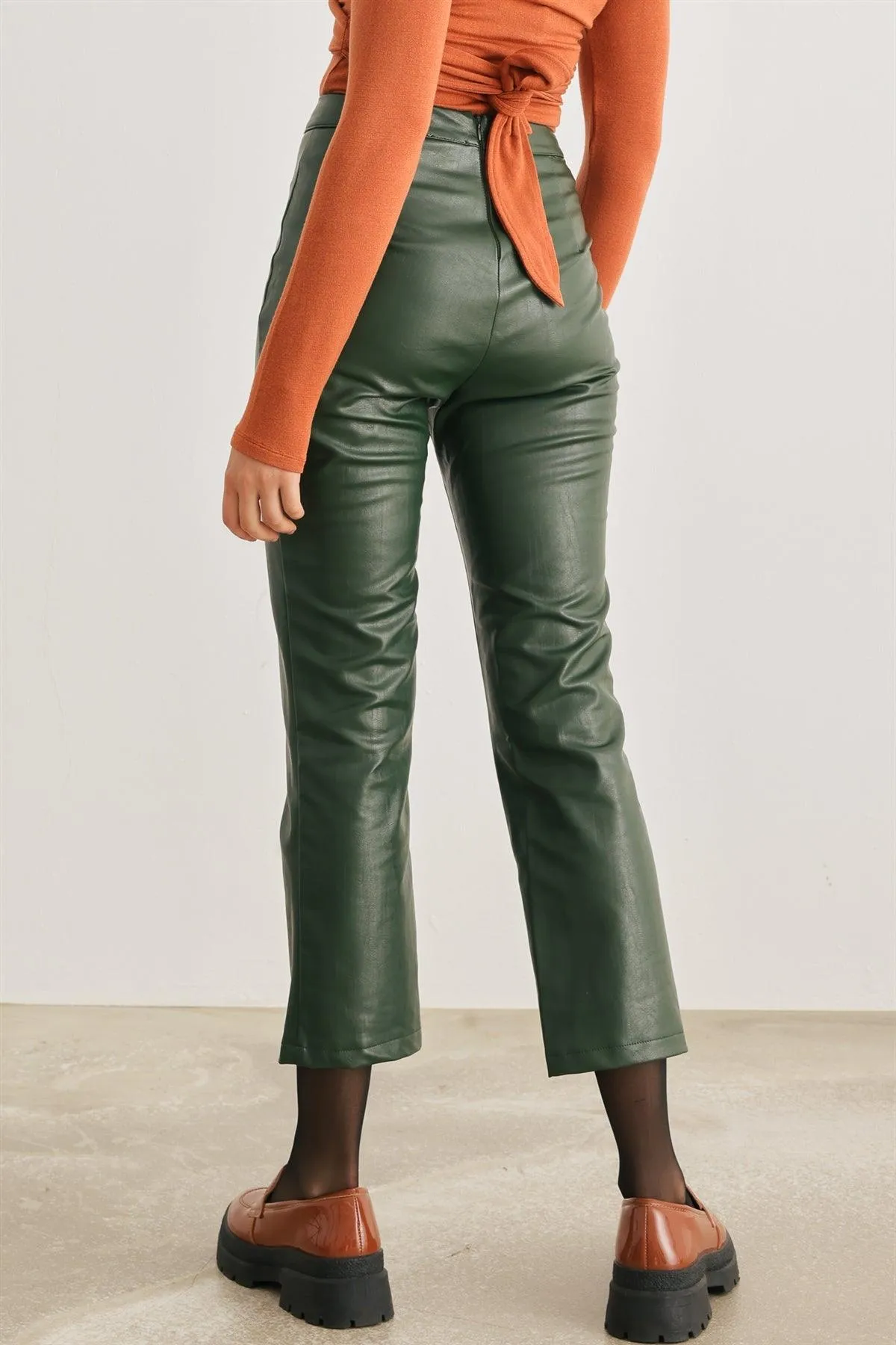 Dark Green Faux Leather High Waist Pants /2-2-2