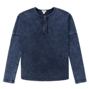 Dark Stretch Denim Dolman Henley