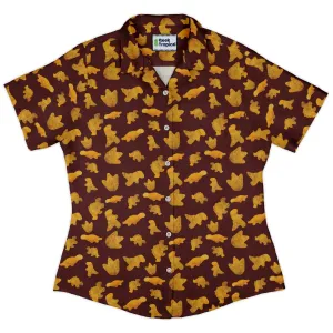 Dinosaur Chicken Nuggets Red Curvy Button Up Shirt