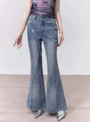 Distressed Thin Flared Pants