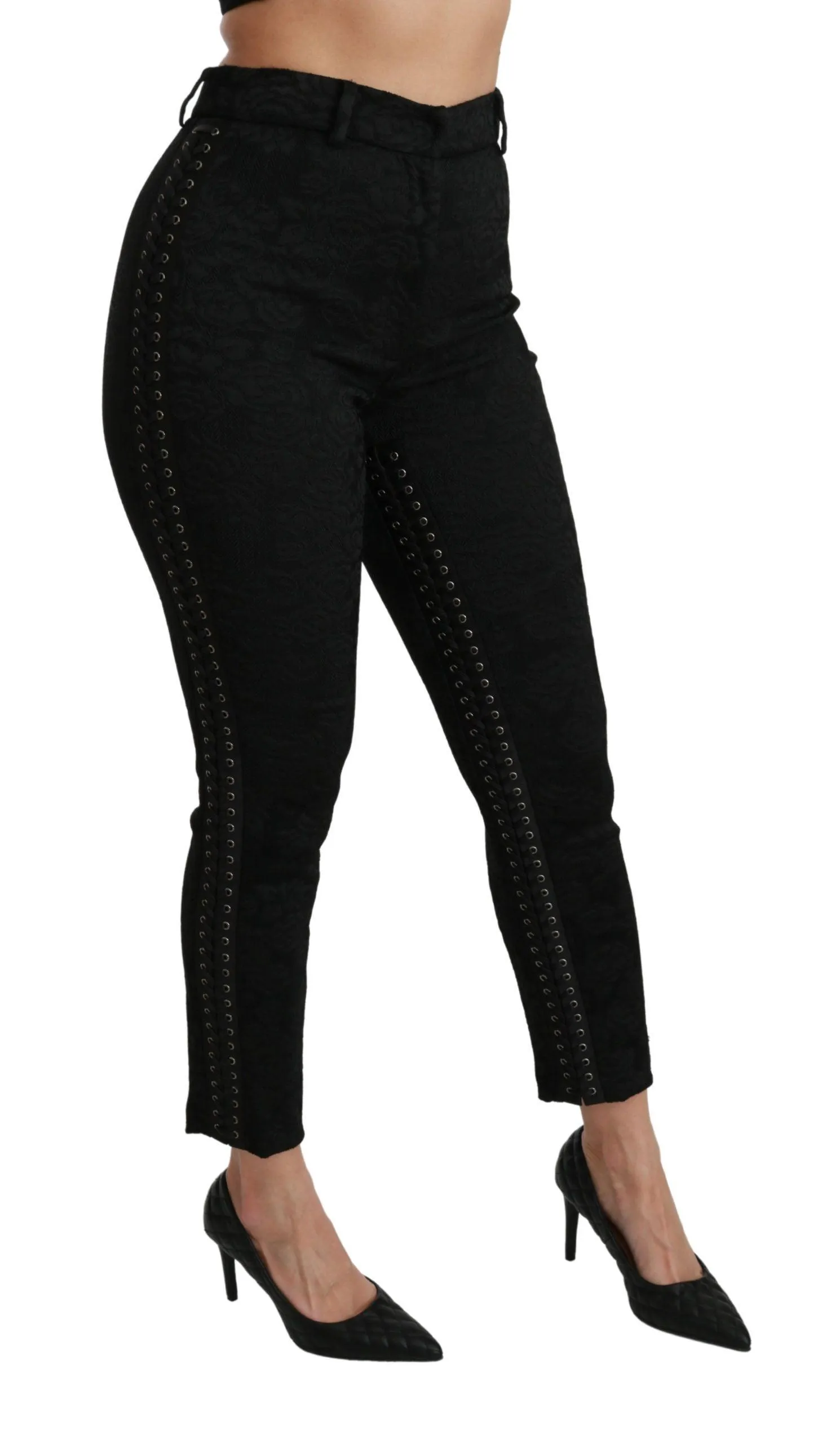 Dolce & Gabbana Black Brocade Skinny High Waist Pants