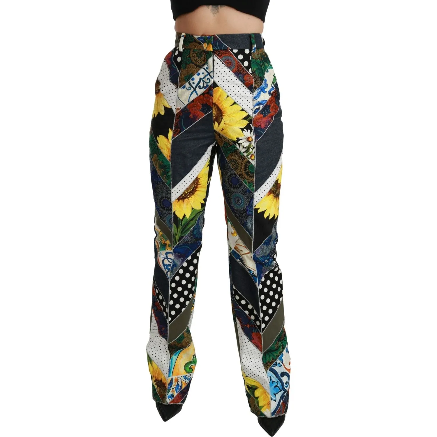 Dolce & Gabbana Elegant High Waist Multicolor Straight Pants