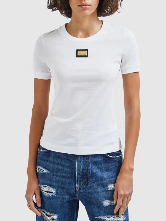 Dolce&amp;Gabbana   Logo plaque cotton jersey t-shirt 