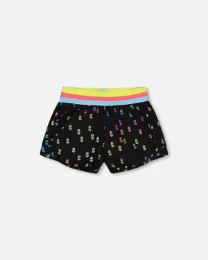 DPD Black Foil Flower Shorts with Striped Waist