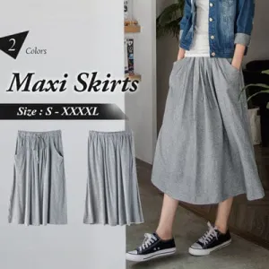 DRAWSTRING WAIST COTTON MAXI SKIRTS