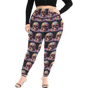 Dripping Skull Women's Plus Size High Waited Leggings Women's High Waist Leggings(Plus Size)(ModelL45)