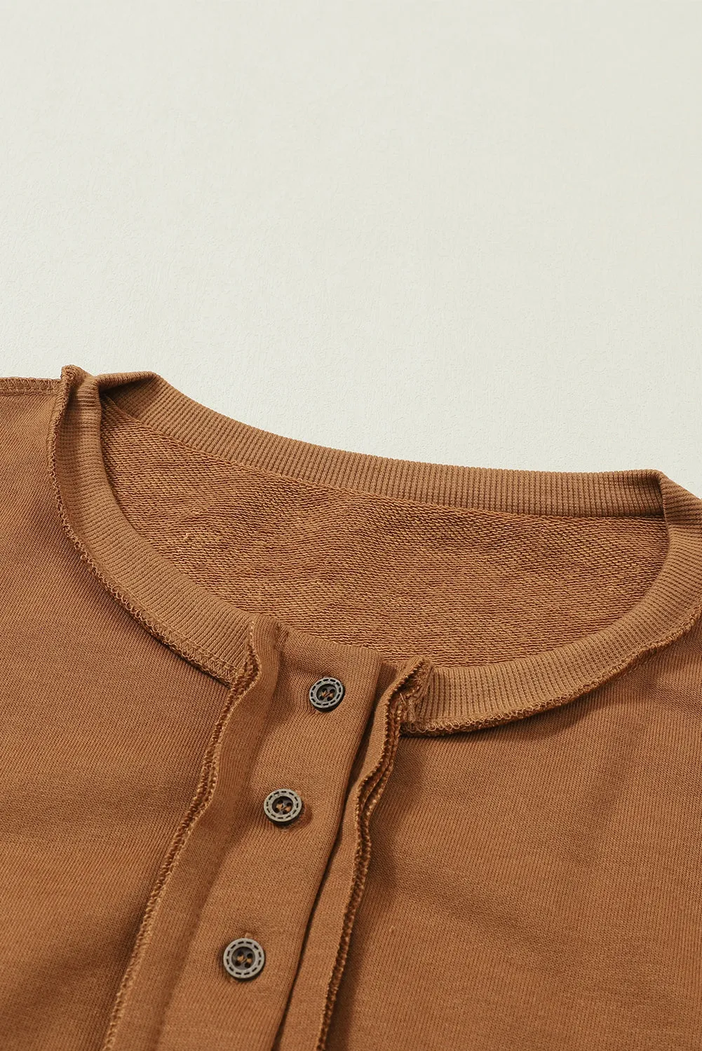 Drop Shoulder Henley Buttons Sweatshirt