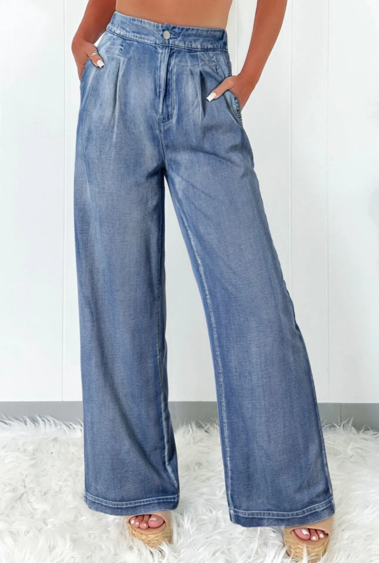 Dusky Blue Wide Leg High Waist Jeans