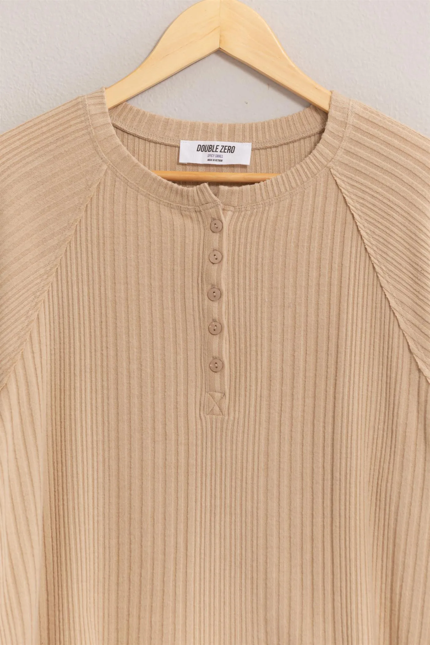 DZ25A100-Brushed Ribbed Oversized Henley Top