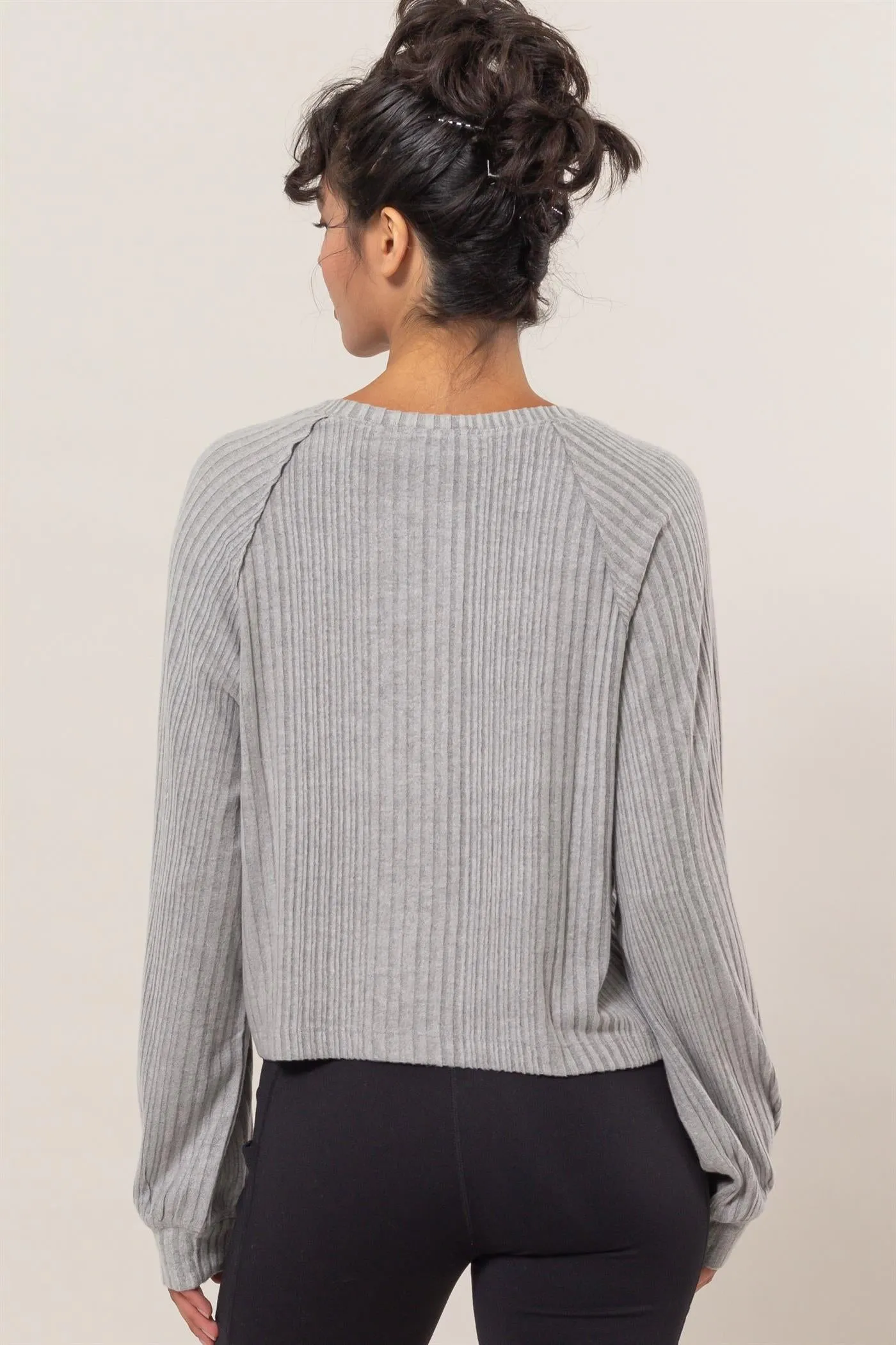 DZ25A100-Brushed Ribbed Oversized Henley Top