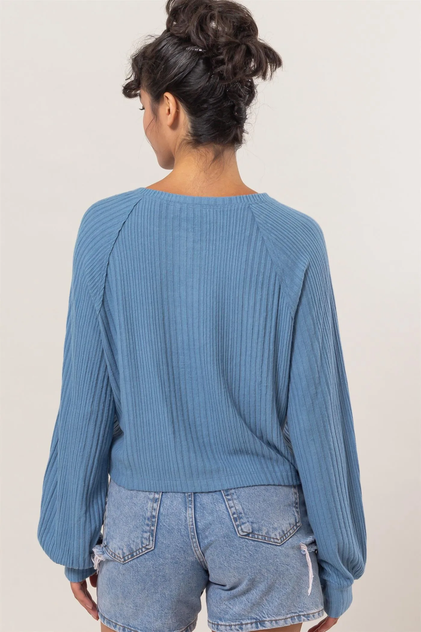 DZ25A100-Brushed Ribbed Oversized Henley Top